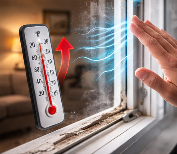 Drafty window causing heat loss inside Riverside CA home