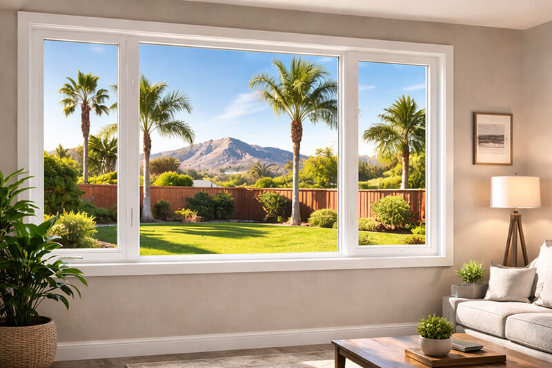 Energy-efficient vinyl windows installed in Riverside CA living room